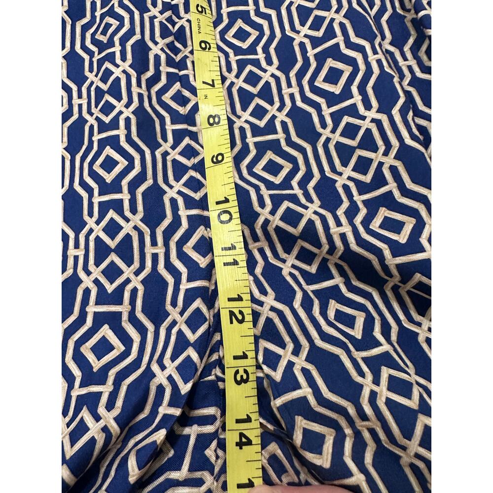 J.McLaughlin Silk Blend Geometric Wide Leg Pull On Pants Navy Tan Quiet Luxury 8 - Picture 9 of 11